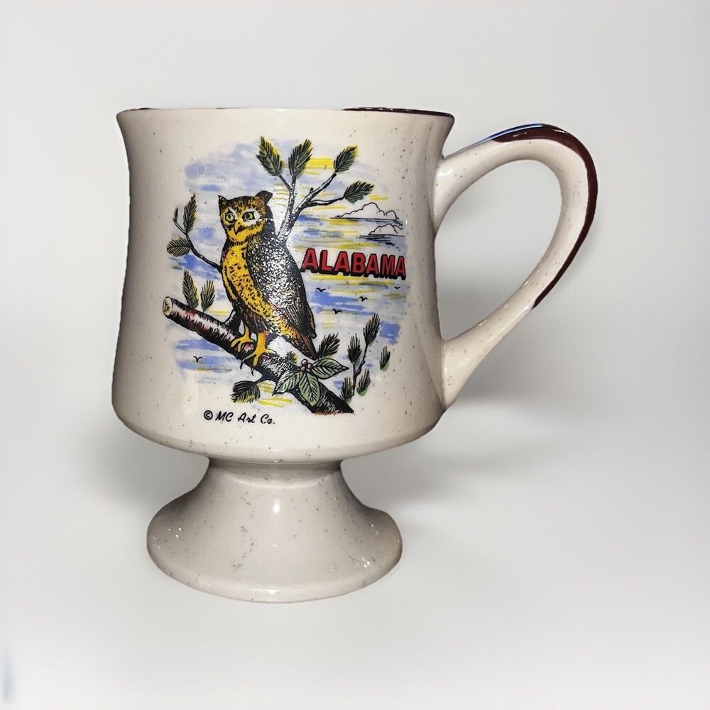 Vintage Souvenir Alabama Ceramic Coffee Mug Owl pine tree 4.5" Mc Art Company